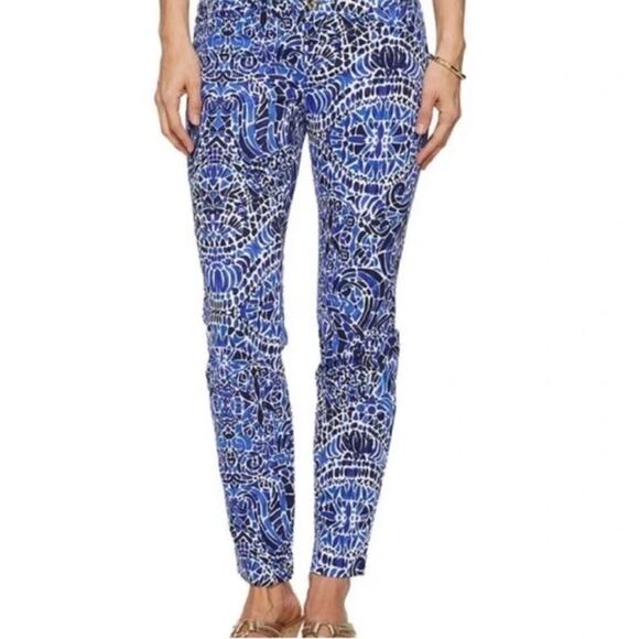 Lilly Pulitzer Kelly Skinny Ankle Blue Stretch Pockets Low Rise Size 4 - Picture 2 of 10
